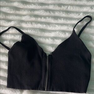 Zara Black Ribbed Zip-Front Camisole
